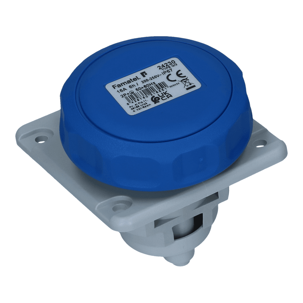 CEE female 3 polig 6H 16A IP67 inbouw wcd 220-240VAC CEE female 3 polig 6H 16A IP67 inbouw wcd 220-240VAC
