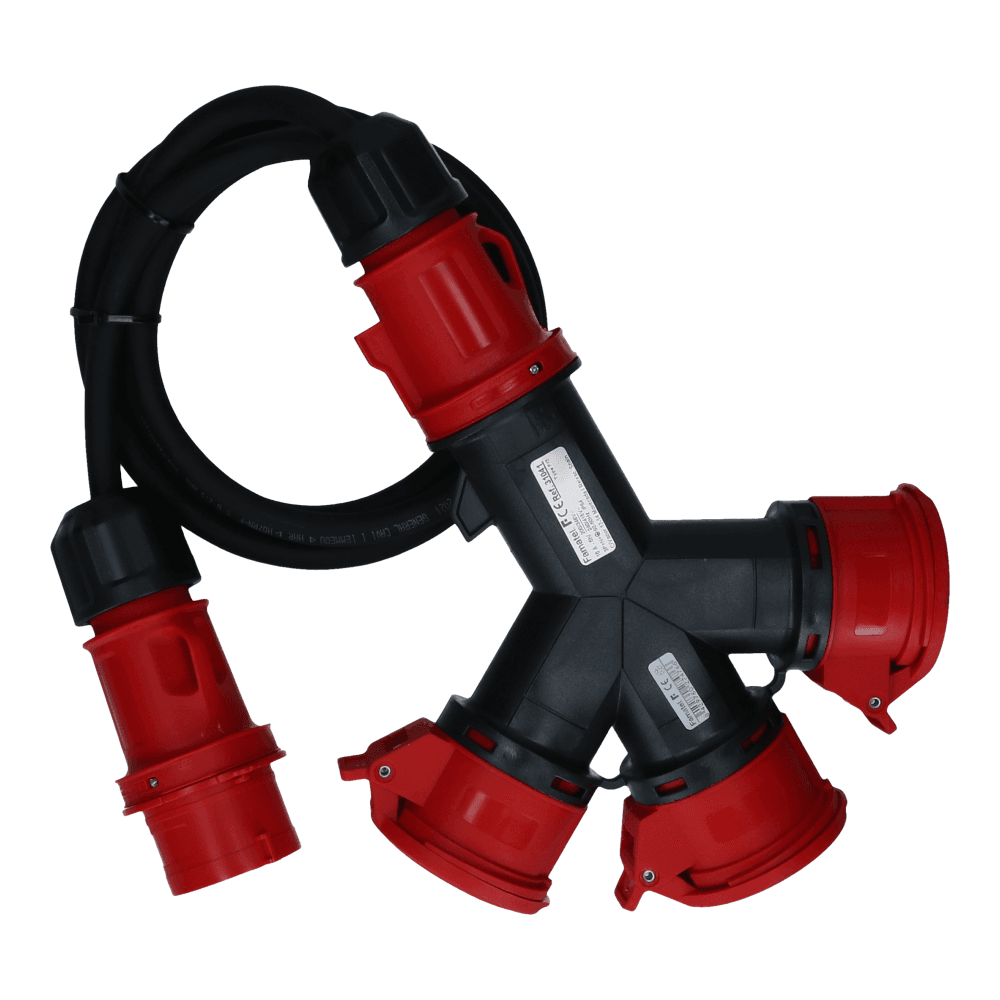CEE verlengkabel 5 polig naar 3xCEE 5polig 16A female 2 meter IP54 H07RN-F CEE verlengkabel 5 polig naar 3xCEE 5polig 16A female 2 meter IP54 H07RN-F