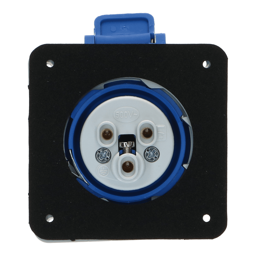 CEE female 3 polig 6H 16A IP54 inbouw wcd 220-240VAC recht CEE female 3 polig 6H 16A IP54 inbouw wcd 220-240VAC recht