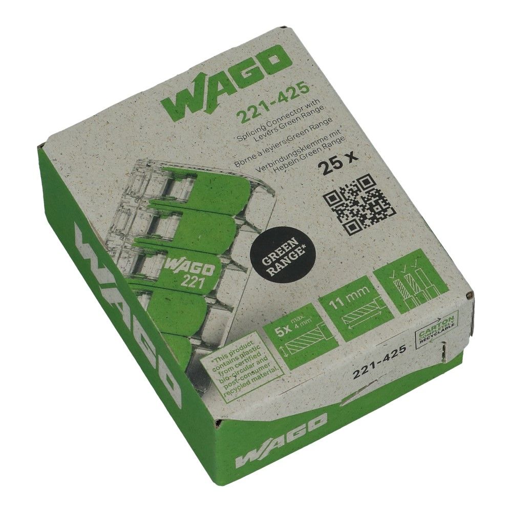 WAGO Green serie verbindingsklem 5 voudig 0.14-4mm² soepel en massief - 25 stuks WAGO Green serie verbindingsklem 5 voudig 0.14-4mm² soepel en massief - 25 stuks