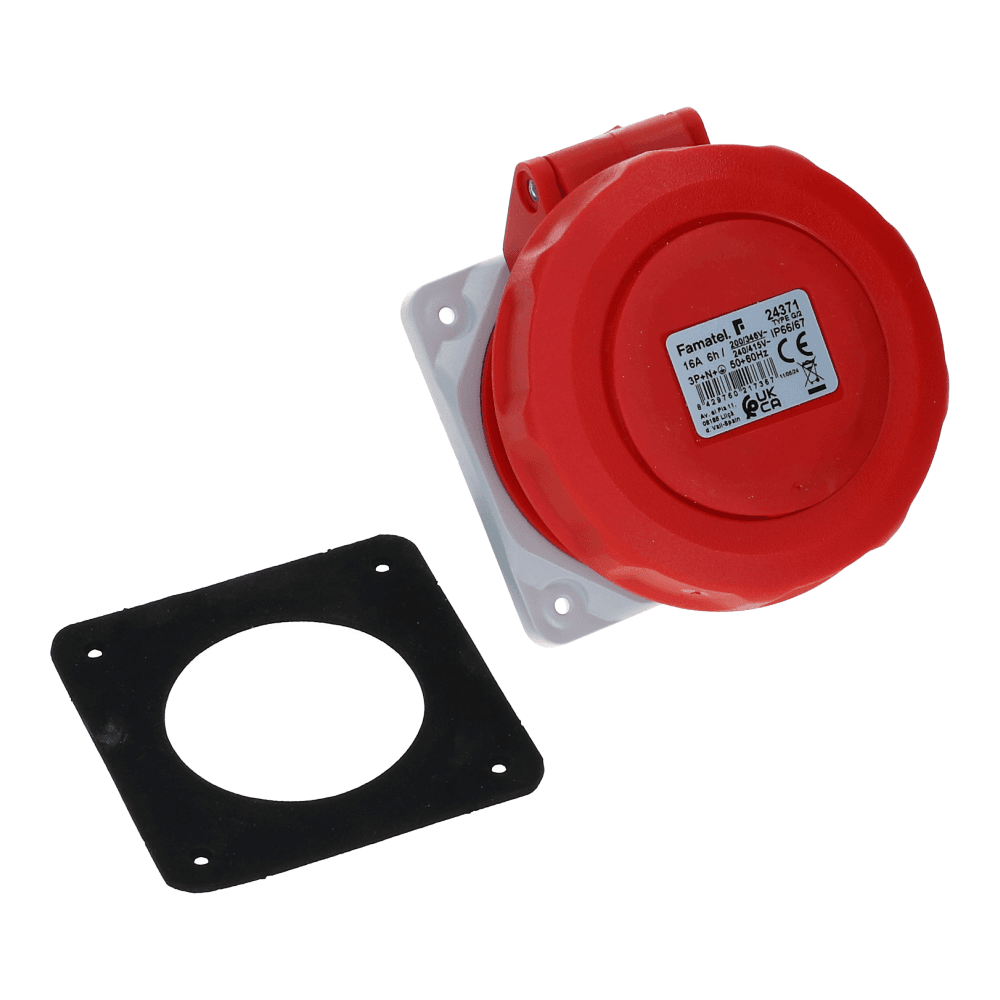 CEE female 5 polig 6H 16A IP67 inbouw wcd 380-415VAC recht CEE female 5 polig 6H 16A IP67 inbouw wcd 380-415VAC recht