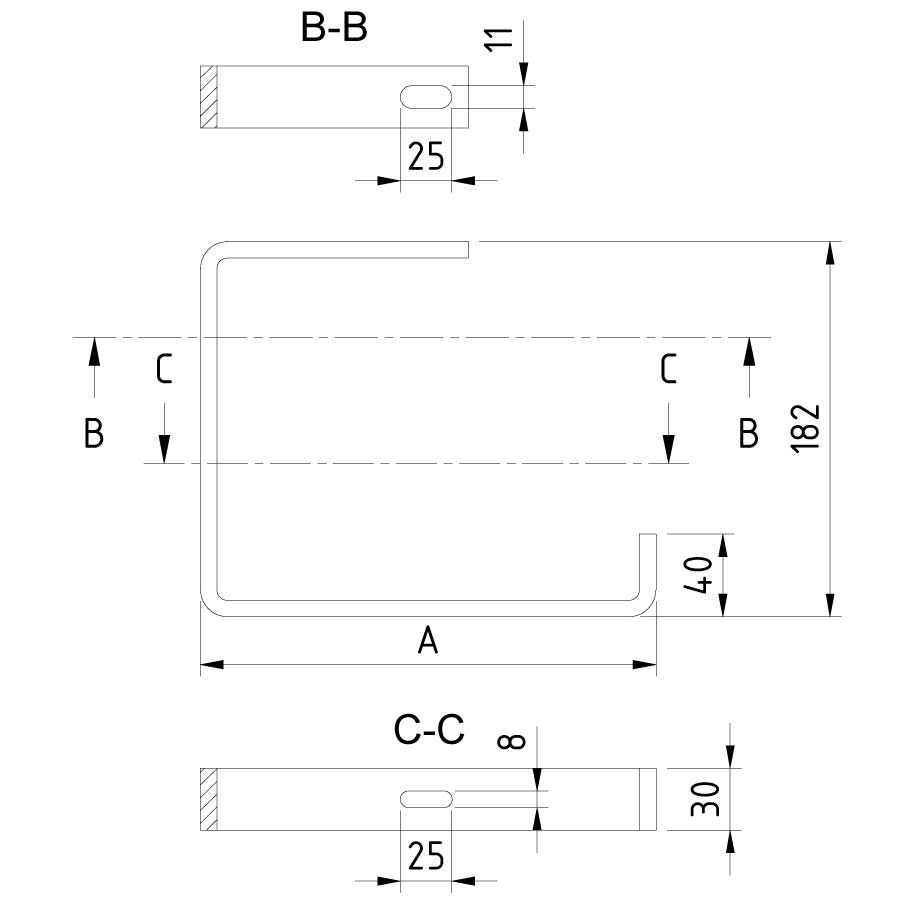 Kabelgoot C-beugel 190mm hoog voor 100mm breed Elektrolytisch verzinkt Kabelgoot C-beugel 190mm hoog voor 100mm breed Elektrolytisch verzinkt