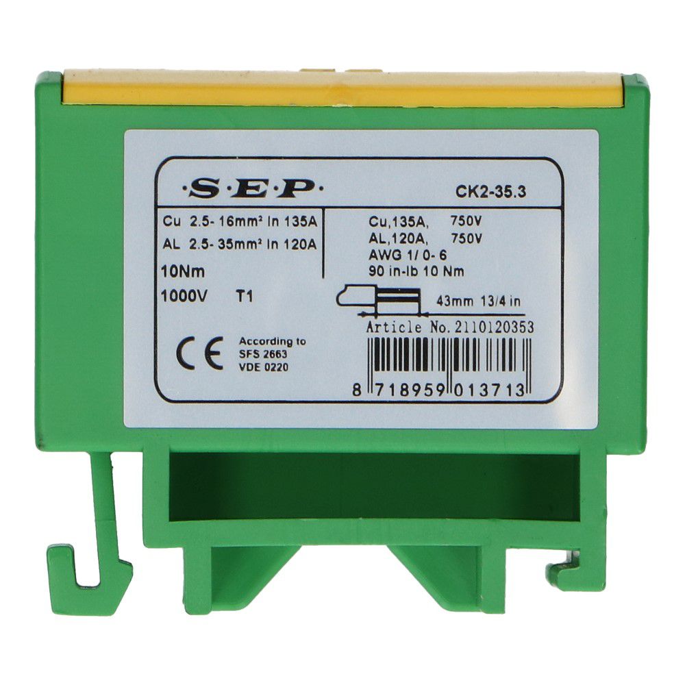Aftakklem CK2 geel/groen 2.5mm² t/m 35mm² tweevoudig Aftakklem CK2 geel/groen 2.5mm² t/m 35mm² tweevoudig