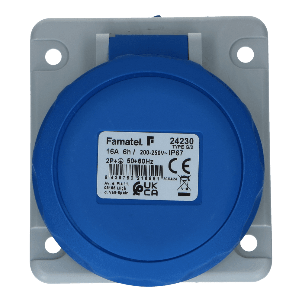 CEE female 3 polig 6H 16A IP67 inbouw wcd 220-240VAC CEE female 3 polig 6H 16A IP67 inbouw wcd 220-240VAC