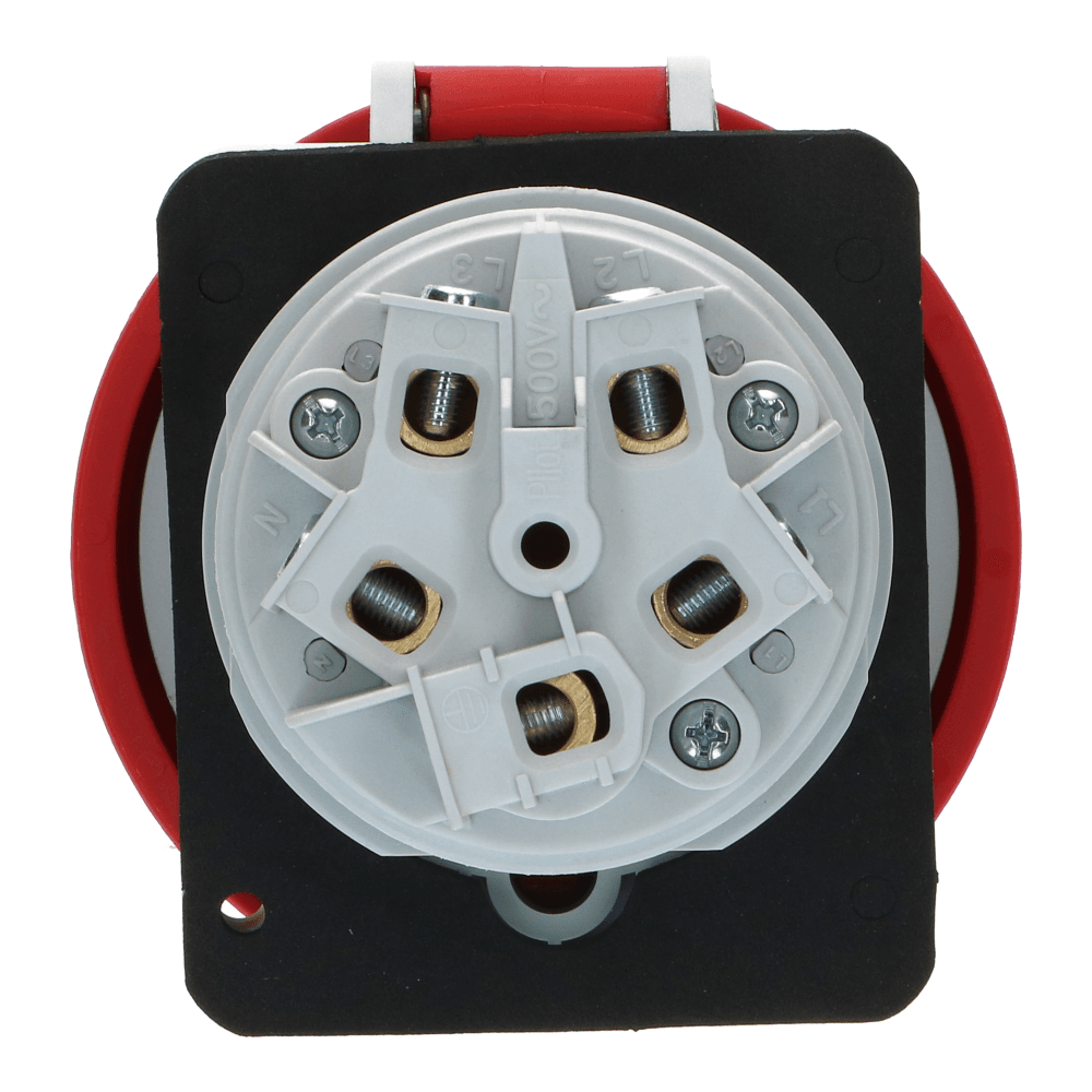 CEE female 5 polig 6H 63A IP67 inbouw wcd 380-415VAC schuin CEE female 5 polig 6H 63A IP67 inbouw wcd 380-415VAC schuin