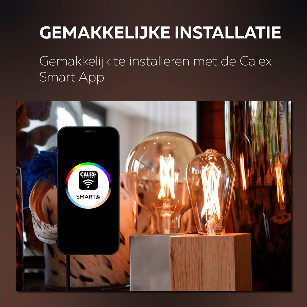 Calex Smart LED Filament Rustiek lamp goud ST64 E27 7W 806lm 1800-3000K Calex Smart LED Filament Rustiek lamp goud ST64 E27 7W 806lm 1800-3000K