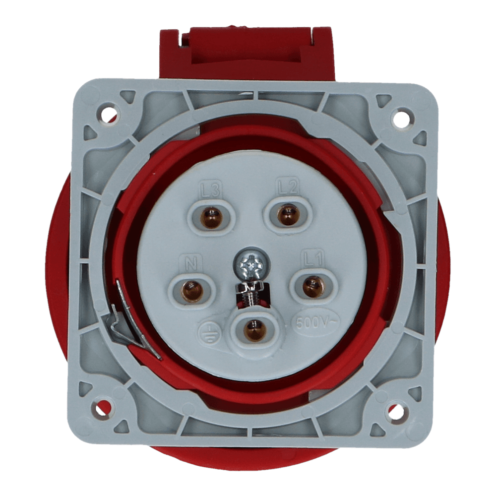 CEE female 5 polig 6H 16A IP67 inbouw wcd 380-415VAC recht CEE female 5 polig 6H 16A IP67 inbouw wcd 380-415VAC recht