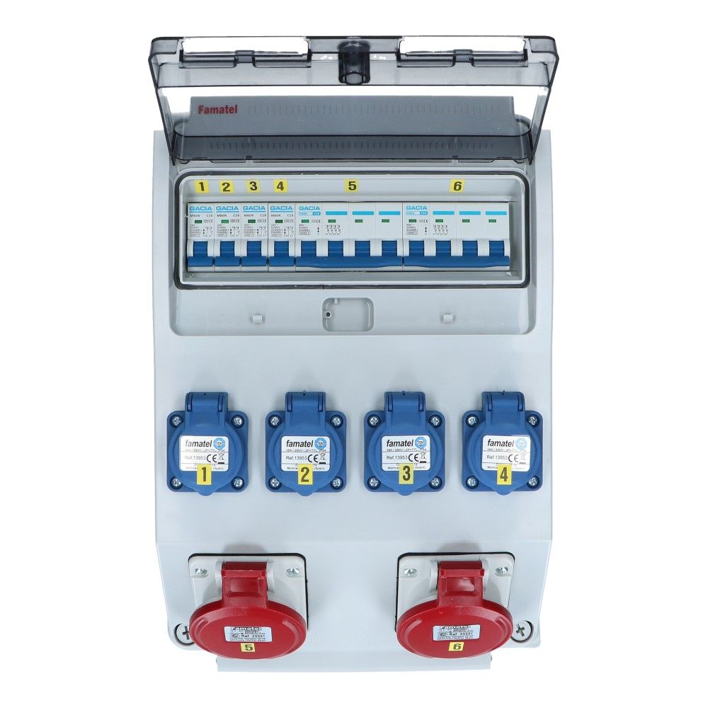 Wandverdeelkast IP44 beveiligd: 2x CEE 16A 5p 4x schuko  Wandverdeelkast IP44 beveiligd: 2x CEE 16A 5p 4x schuko
