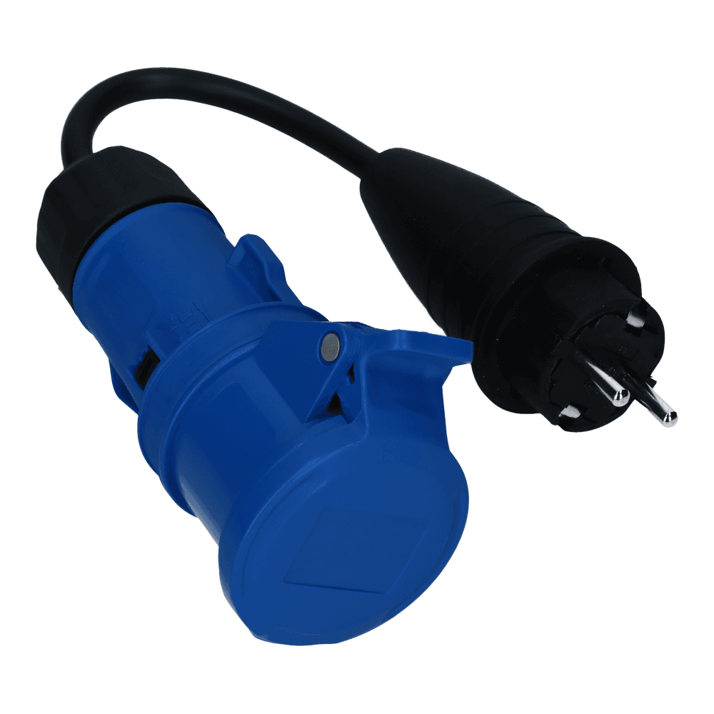 CEE female 3 polig 6H 16A Schuko male kabel 3x2.5mm² 0,25 meter IP54 H07RN-F