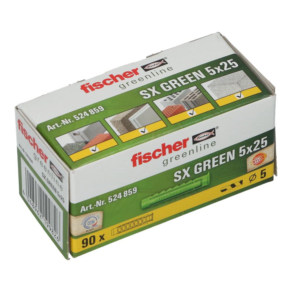 Nylon plug SX Green met rand 5x25mm - 90 stuks Nylon plug SX Green met rand 5x25mm - 90 stuks