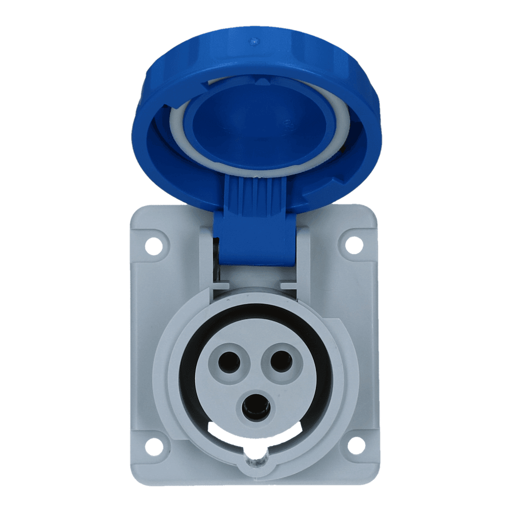 CEE female 3 polig 6H 16A IP67 inbouw wcd 220-240VAC CEE female 3 polig 6H 16A IP67 inbouw wcd 220-240VAC