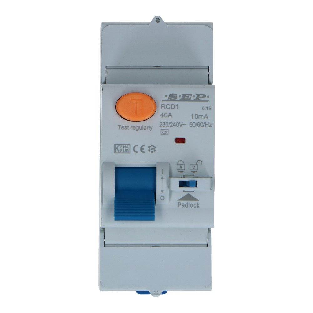 Aardlekschakelaar 63A 2 polig 30mA Type A 10kA RCD1 Aardlekschakelaar 63A 2 polig 30mA Type A 10kA RCD1