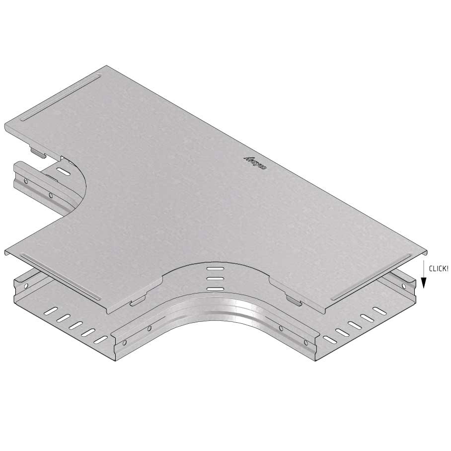 Kabelgoot deksel t-stuk klikbaar 100x60mm Sendzimir verzinkt Kabelgoot deksel t-stuk klikbaar 100x60mm Sendzimir verzinkt