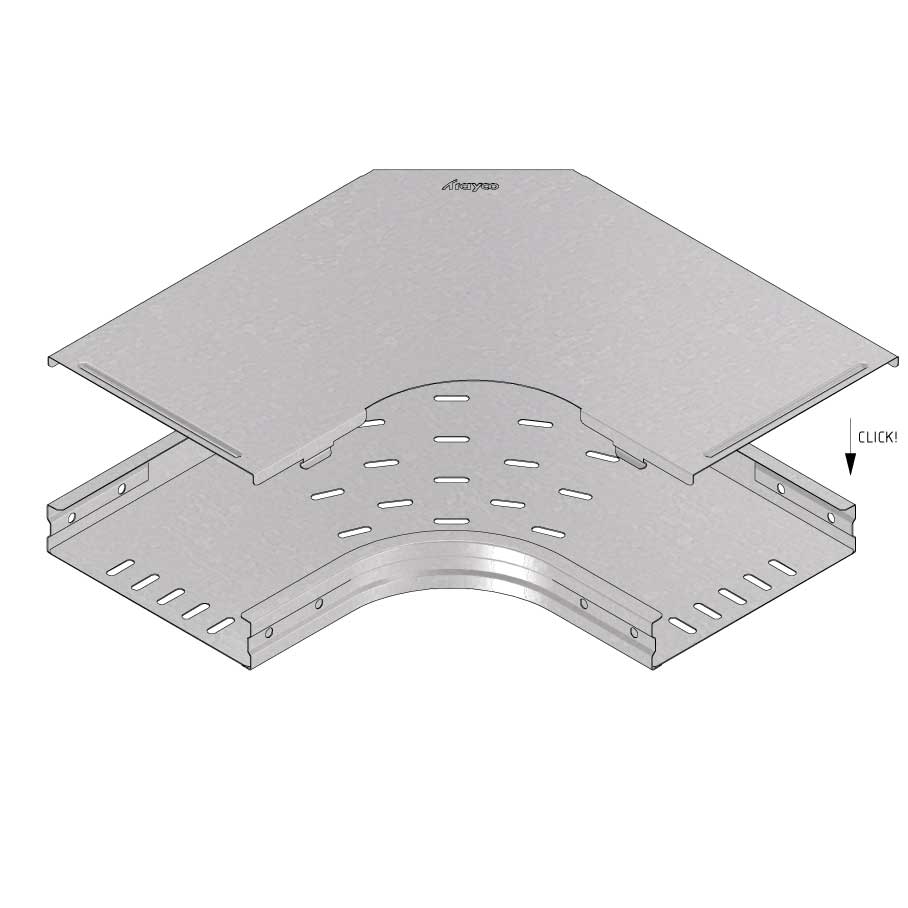 Kabelgoot deksel bocht 90° klikbaar 100x60mm Sendzimir verzinkt Kabelgoot deksel bocht 90° klikbaar 100x60mm Sendzimir verzinkt
