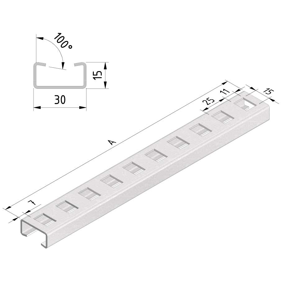 Kabelgoot draagprofiel voor 200mm breed Ultra Galva (UG) Kabelgoot draagprofiel voor 200mm breed Ultra Galva (UG)