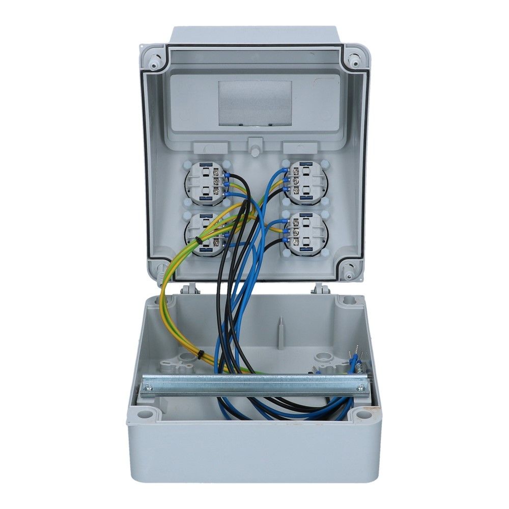Wandverdeelkast voorbedraad IP54 4x schuko Wandverdeelkast voorbedraad IP54 4x schuko