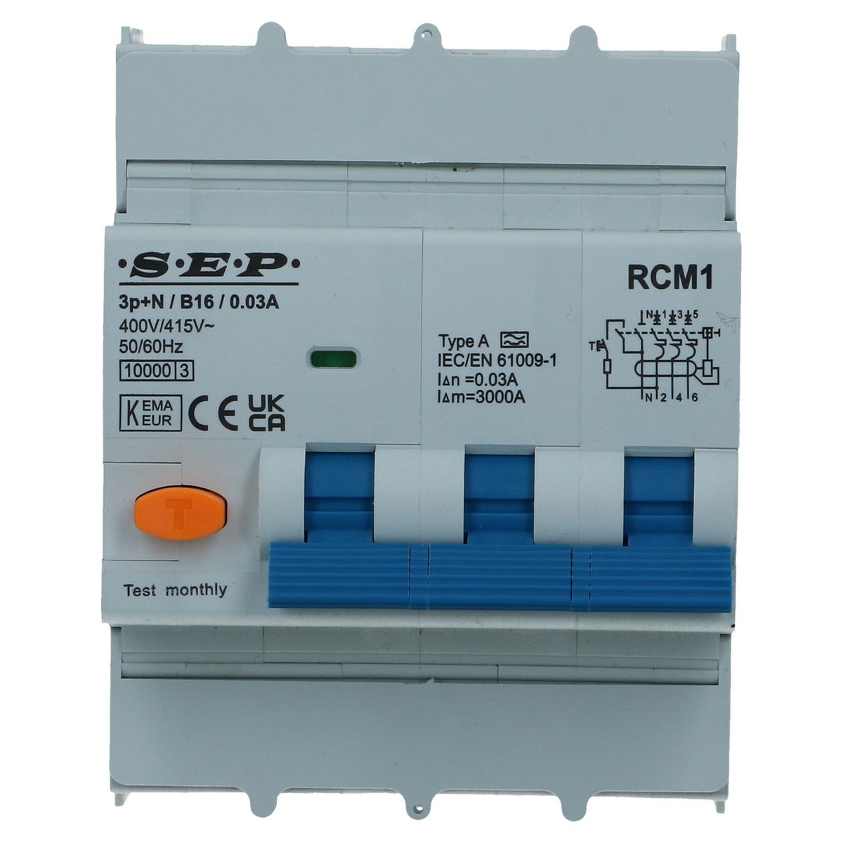Aardlekautomaat B 16A 3 polig + nul 30mA 10kA RCM1 Aardlekautomaat B 16A 3 polig + nul 30mA 10kA RCM1