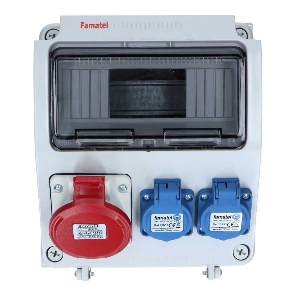 Wandverdeelkast voorbedraad IP44 1x CEE 16A 5p 2x schuko Wandverdeelkast voorbedraad IP44 1x CEE 16A 5p 2x schuko