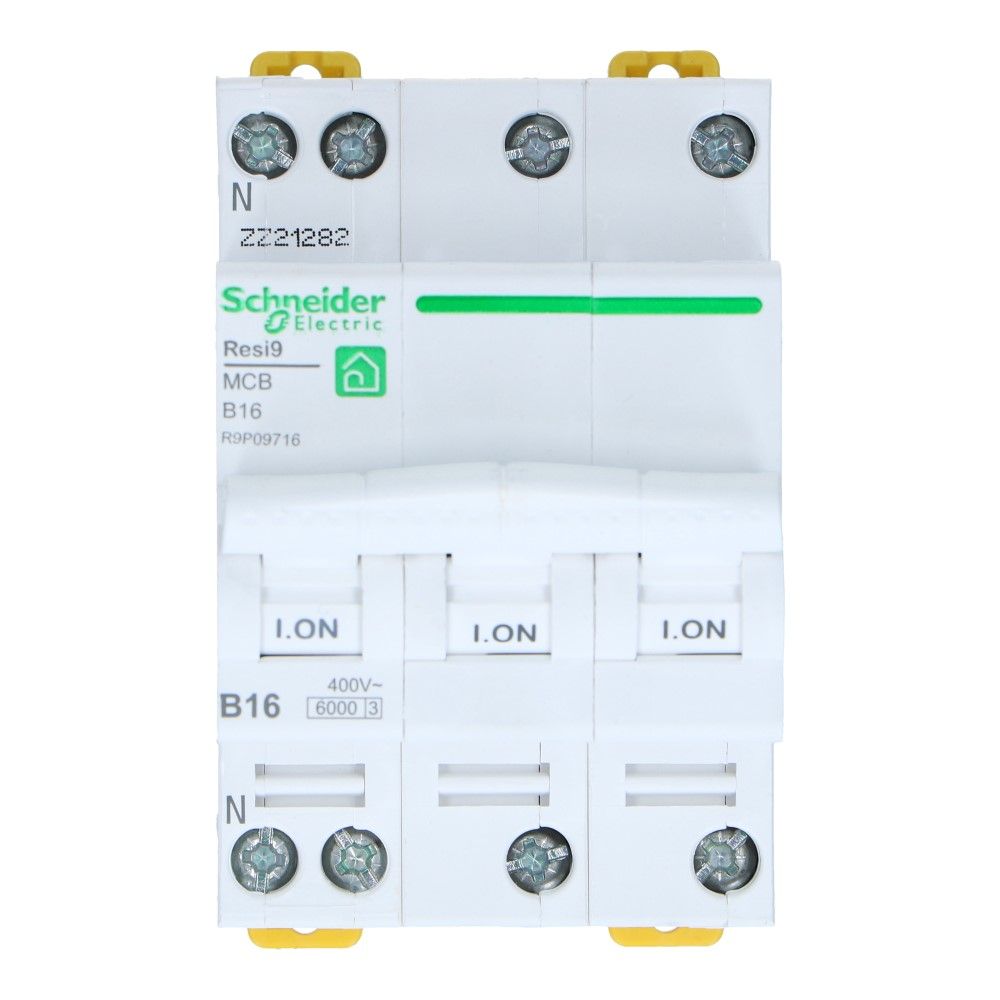 Installatieautomaat 3 polig + nul 16A kar B 6kA Resi9 Installatieautomaat 3 polig + nul 16A kar B 6kA Resi9