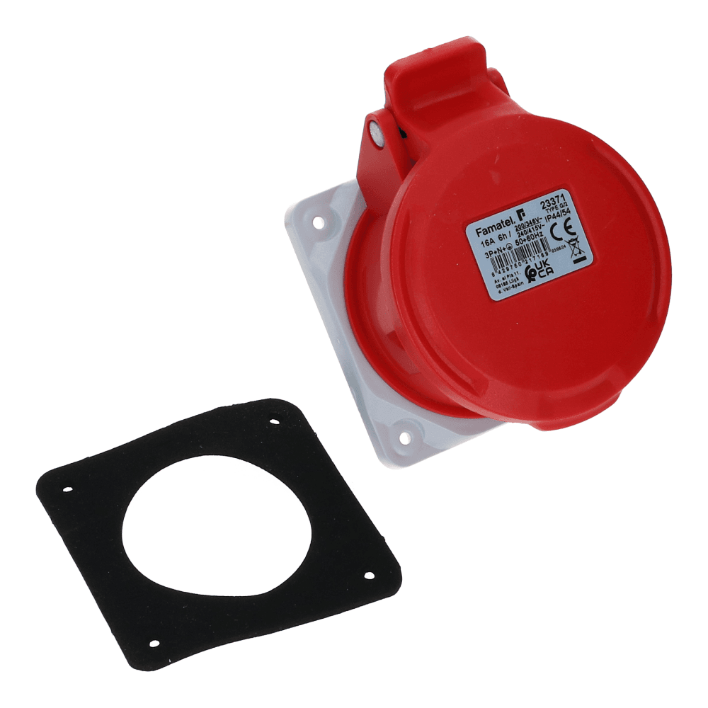 CEE female 5 polig 6H 16A IP54 inbouw wcd 380-415VAC recht CEE female 5 polig 6H 16A IP54 inbouw wcd 380-415VAC recht