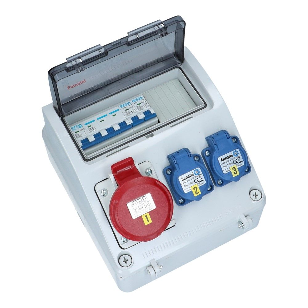 Wandverdeelkast IP44  beveiligd: 1x CEE 16A 5p 2x schuko Wandverdeelkast IP44  beveiligd: 1x CEE 16A 5p 2x schuko