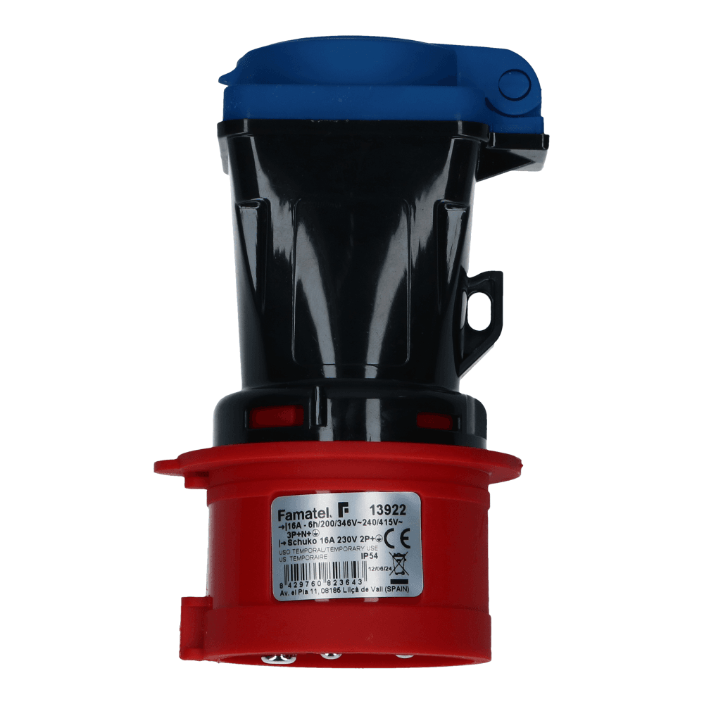 CEE adapter male 5 polig 6H 16A Schuko female IP54 CEE adapter male 5 polig 6H 16A Schuko female IP54