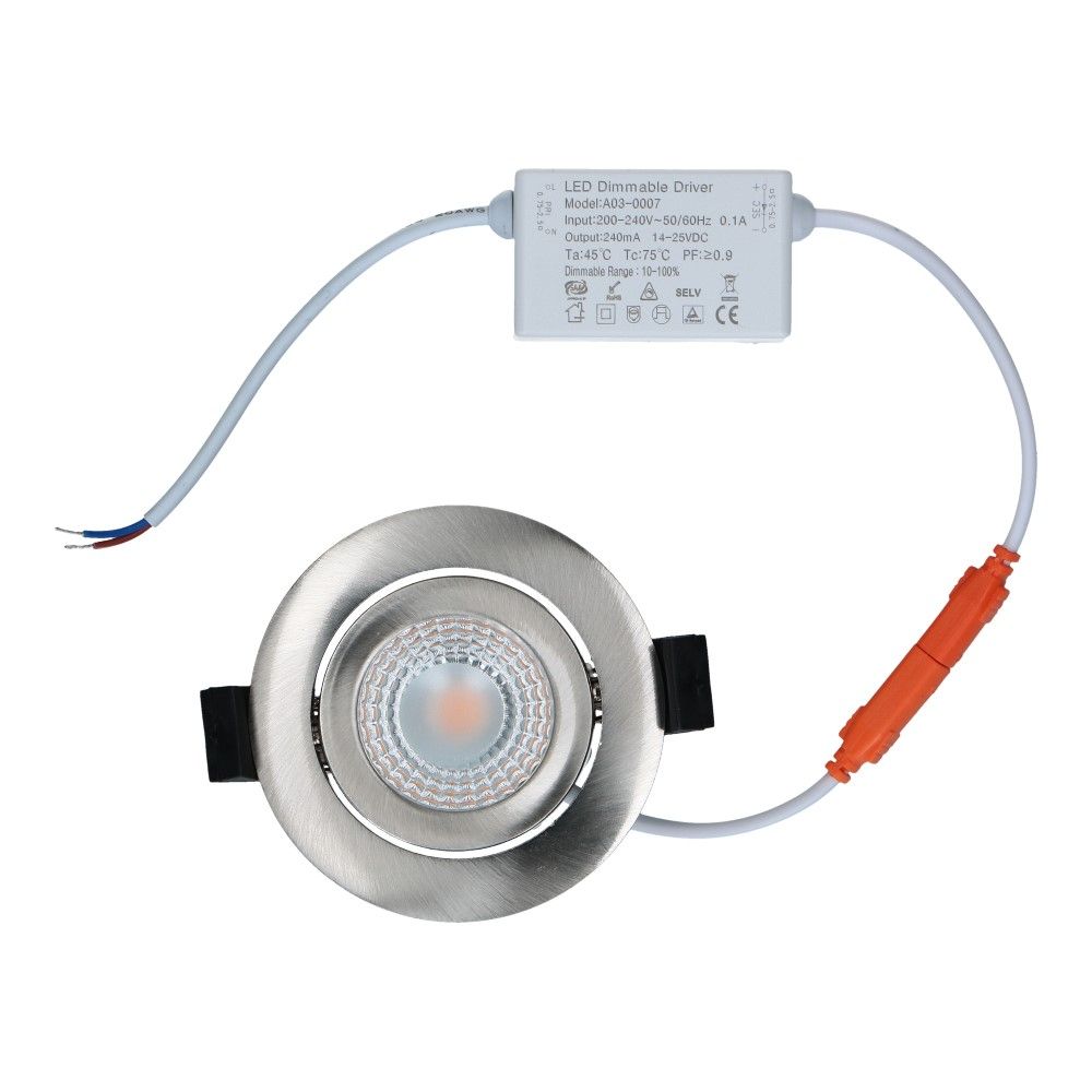LED spot geborsteld staal IP65 5W 450lm 2700k 84mm kantelbaar dimbaar LED spot geborsteld staal IP65 5W 450lm 2700k 84mm kantelbaar dimbaar