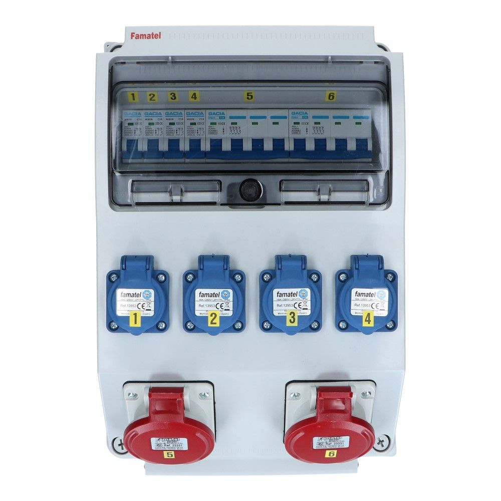 Wandverdeelkast IP44 beveiligd: 2x CEE 16A 5p 4x schuko  Wandverdeelkast IP44 beveiligd: 2x CEE 16A 5p 4x schuko
