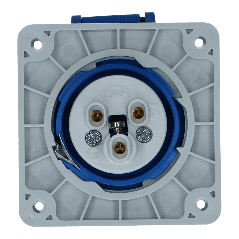 CEE female 3 polig 6H 16A IP67 inbouw wcd 220-240VAC recht CEE female 3 polig 6H 16A IP67 inbouw wcd 220-240VAC recht