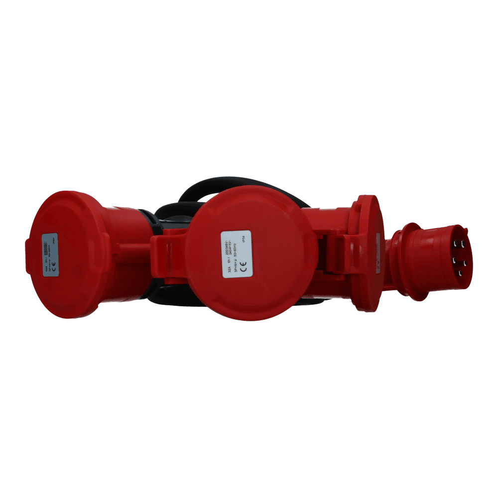 CEE verlengkabel 5 polig naar 3xCEE 5polig 32A female 2 meter IP54 H07RN-F CEE verlengkabel 5 polig naar 3xCEE 5polig 32A female 2 meter IP54 H07RN-F