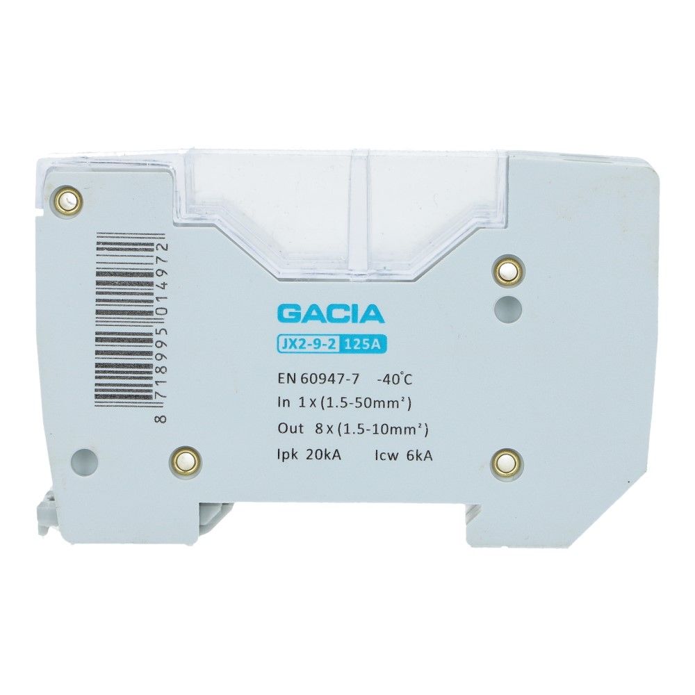 Verdeelblok JX2-9 125A 2p 1x50mm² 8x6mm² Verdeelblok JX2-9 125A 2p 1x50mm² 8x6mm²