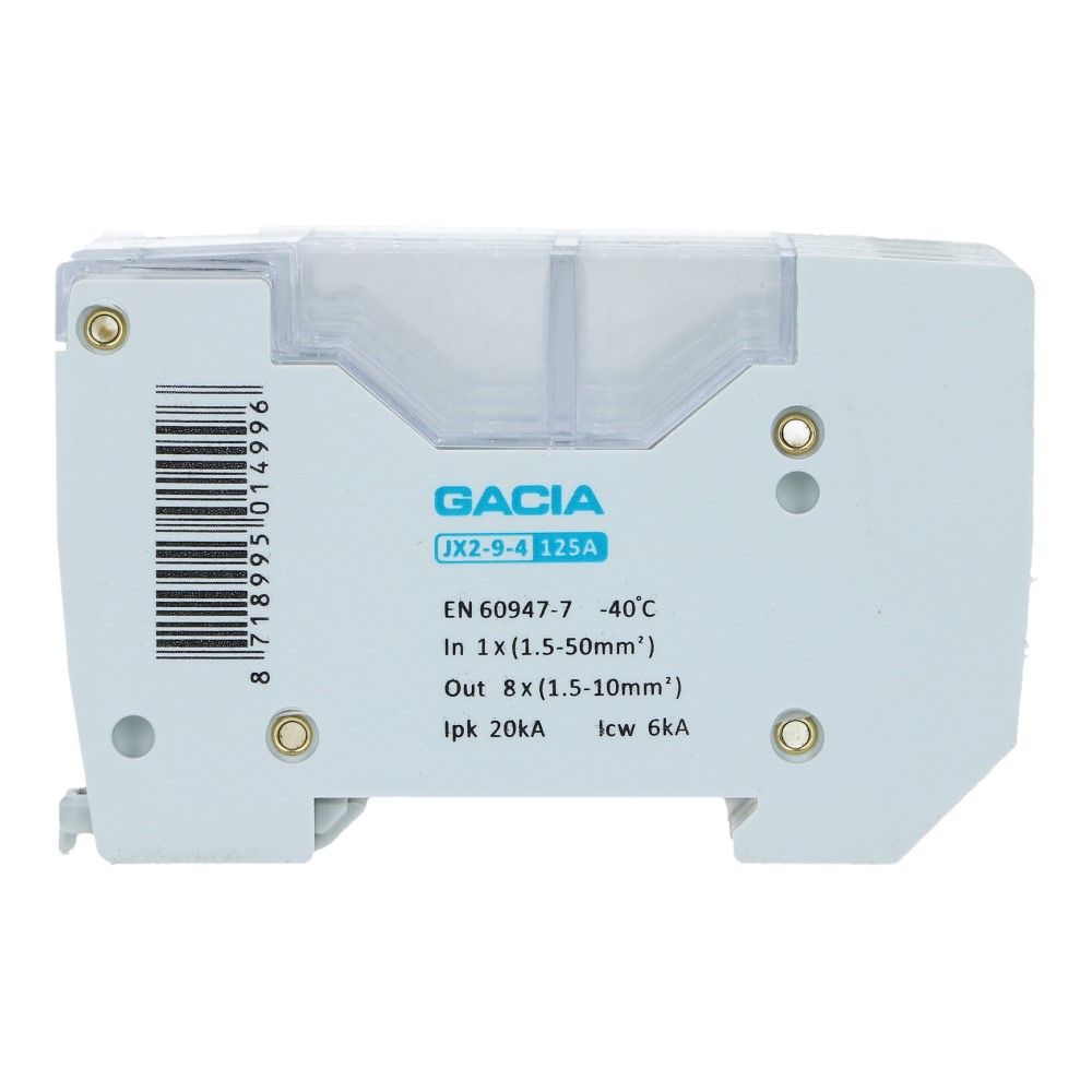 Verdeelblok JX2-9 125A 4p 1x50mm² 8x6mm² Verdeelblok JX2-9 125A 4p 1x50mm² 8x6mm²