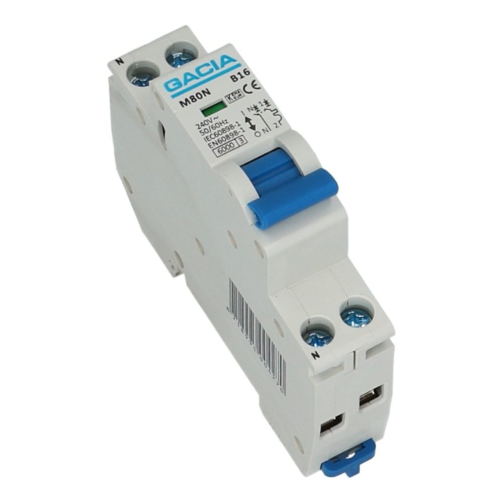 Installatieautomaat 1 polig + nul 16A karakteristiek C 6kA