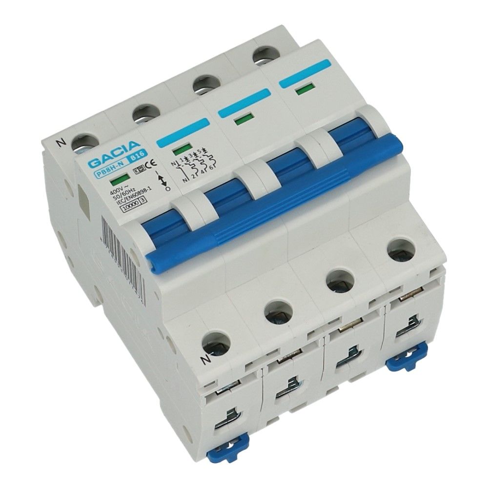Installatieautomaat 3 polig + nul 16A karakteristiek B 10kA