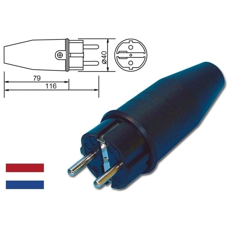 Rubber stekker met randaarde 16A 250VAC Rubber stekker met randaarde 16A 250VAC