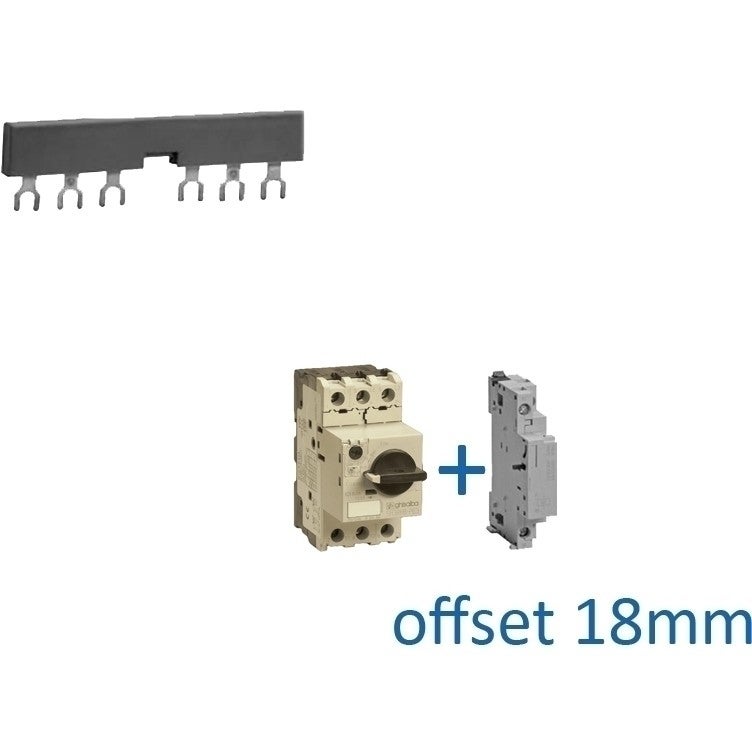 Kamrail vork 3 fase 6 poles offset 18mm tbv motorbeveiliging Kamrail vork 3 fase 6 poles offset 18mm tbv motorbeveiliging