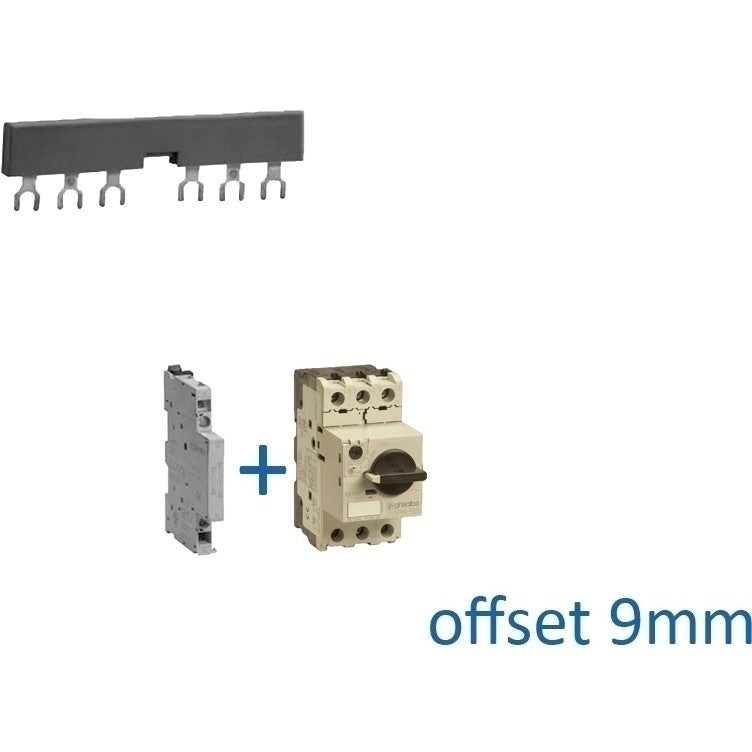 Kamrail vork 3 fase 6 poles offset 9mm tbv motorbeveiliging Kamrail vork 3 fase 6 poles offset 9mm tbv motorbeveiliging