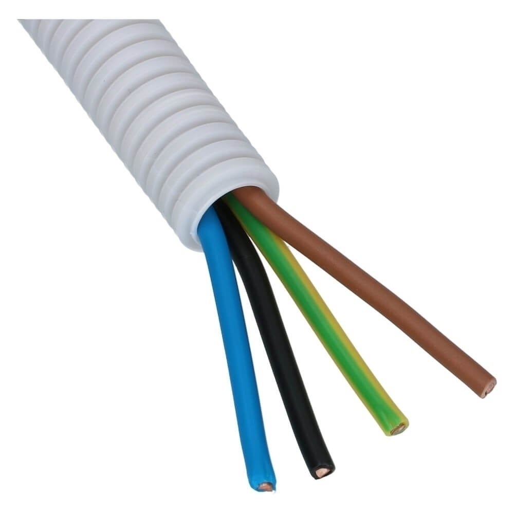 Voorbedraad Flexbuis 3x2.5mm² gg, bl, br 1x1.5mm² zw 16mm - 100 meter