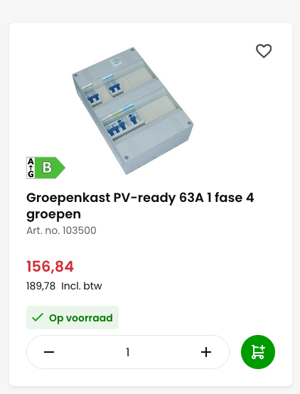 Groepenkast PV-ready 63A 1 fase 4 groepen Groepenkast PV-ready 63A 1 fase 4 groepen
