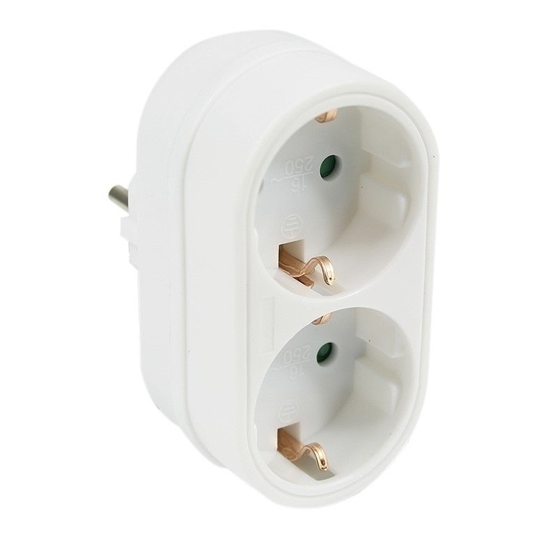 Stopcontact splitter 2 voudig wit verticaal met randaarde