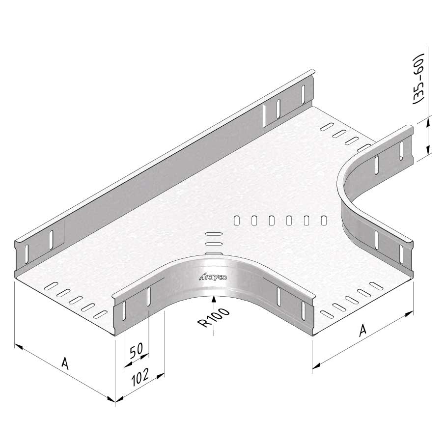 Kabelgoot T-stuk 100x60mm Sendzimir verzinkt Kabelgoot T-stuk 100x60mm Sendzimir verzinkt