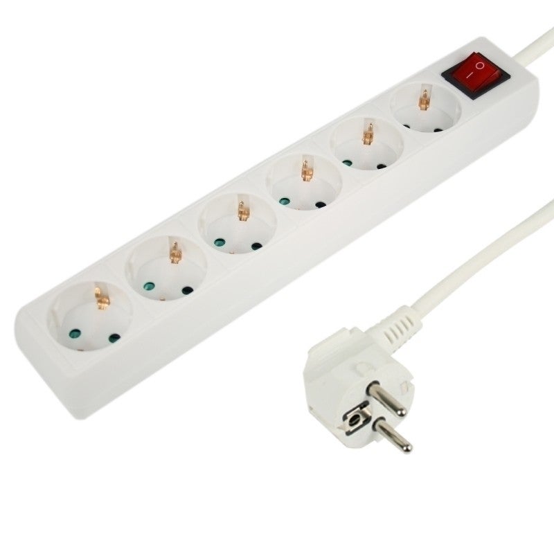 Tafelcontactdoos 6 voudig + schakelaar wit 1.5 meter 2500W