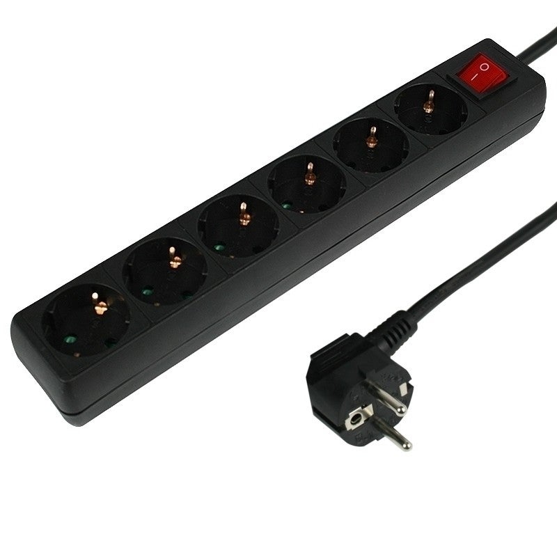 Tafelcontactdoos 6 voudig + schakelaar zwart 1.5 meter 2500W