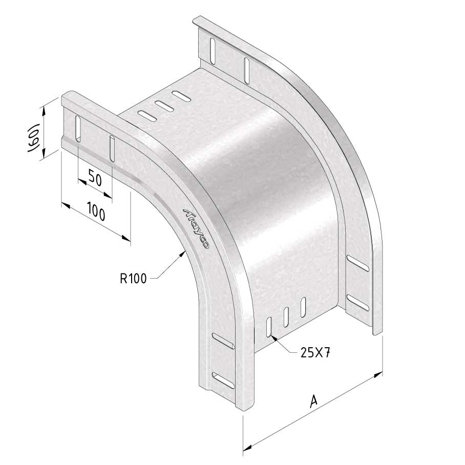 Kabelgoot valbocht100x60mm Sendzimir verzinkt Kabelgoot valbocht100x60mm Sendzimir verzinkt