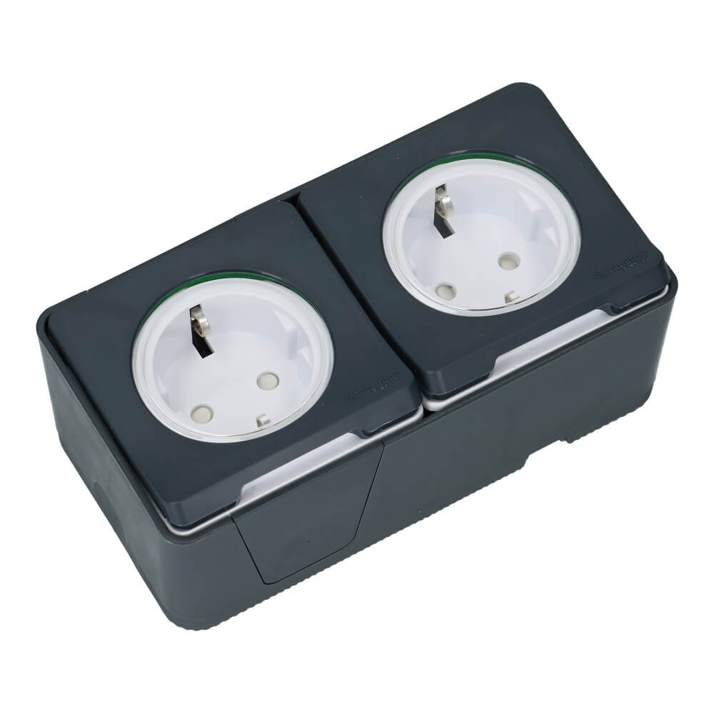 Mureva IP55 2 voudig wandcontactdoos grijs