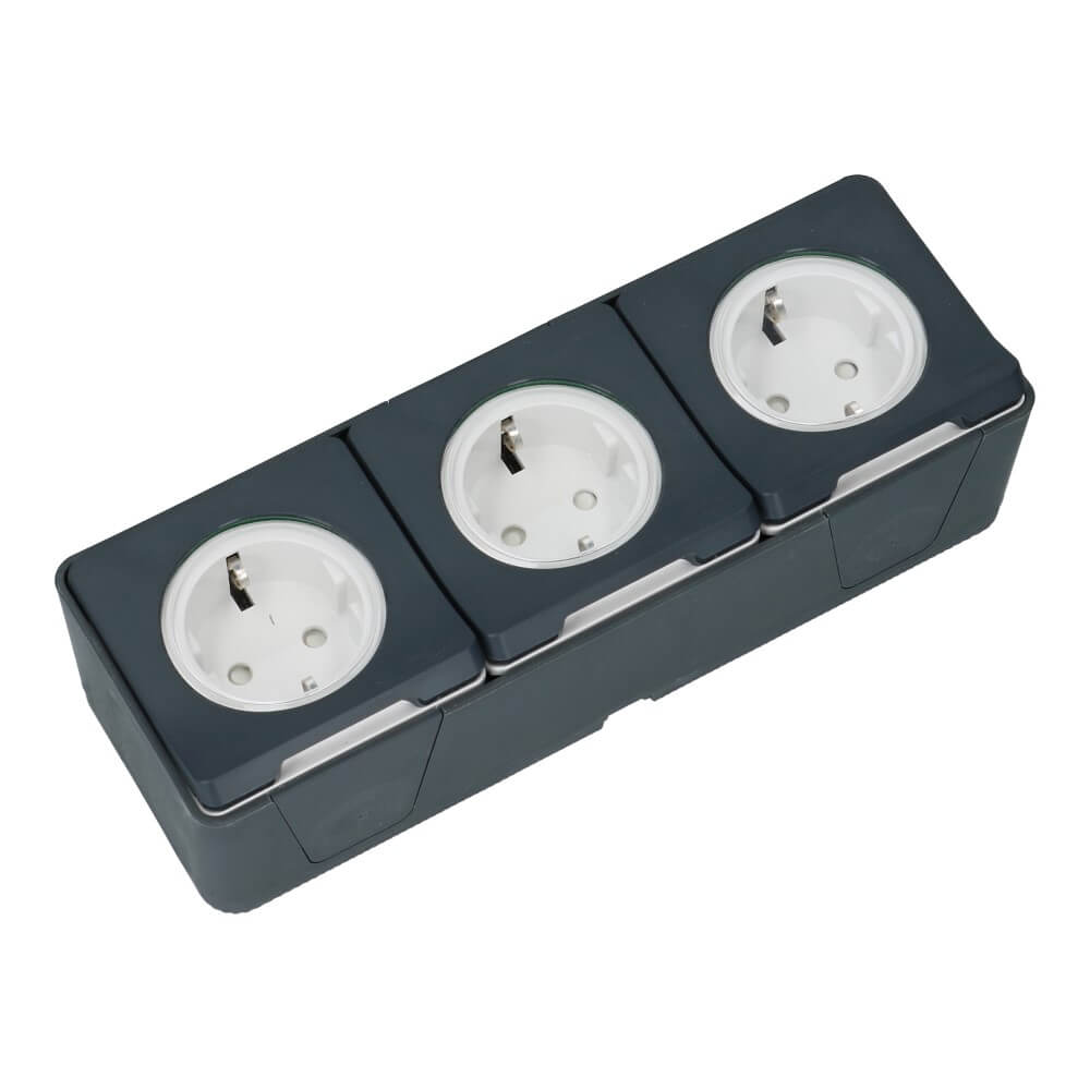 Mureva IP55 3 voudig wandcontactdoos grijs