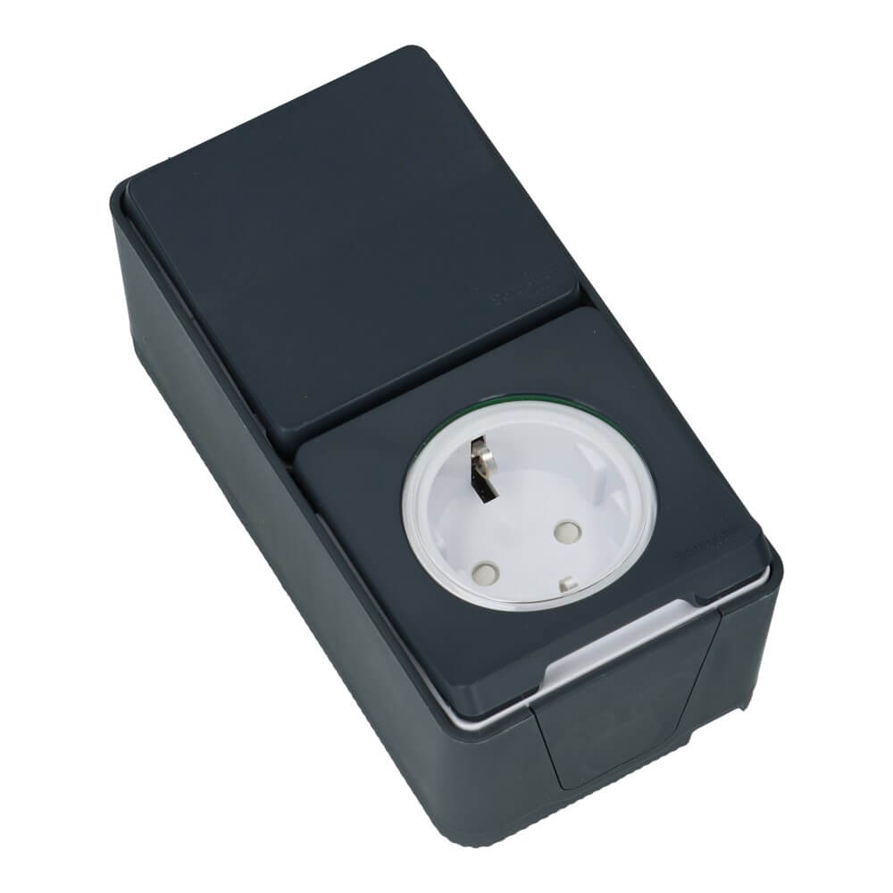 Mureva IP55 wandcontactdoos + wisselschakelaar grijs
